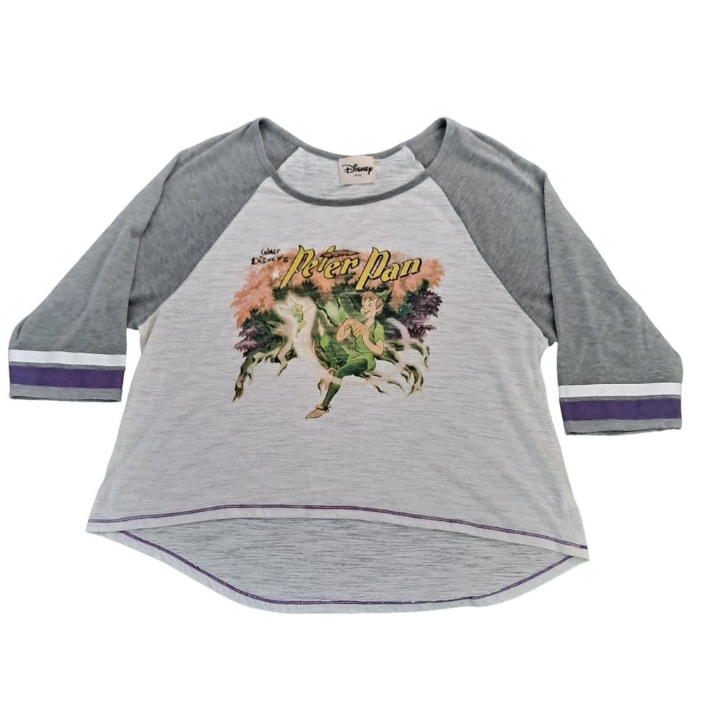 Disney Peter Pan Tinkerbell Shirt Woman Size XL Raglan Burn Out Vintage Inspired